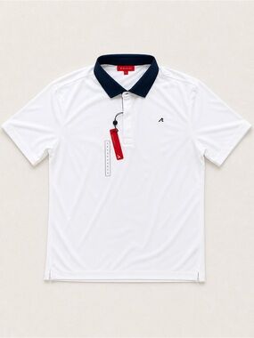 REDVANLY POLO PUREpoly Golf Shirt Bright White Navy Collar L Stretch